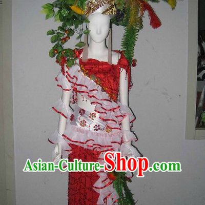 Forest Flower Grass Model Stage Performance Costumes and Headdress Complete Set