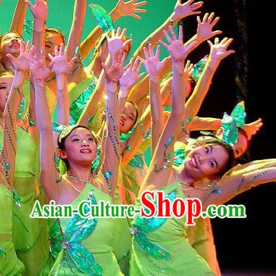 Chinese Fan Dance Costumes Complete Set for Kids