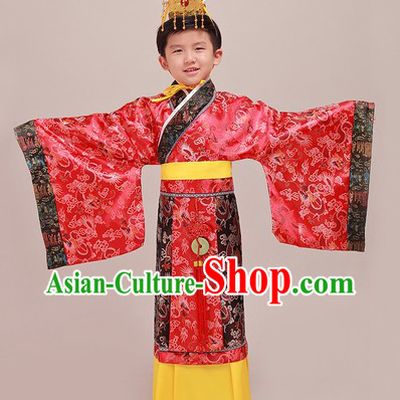 Ancient Chinese Emperor Costumes and Crown Complete Set for Children