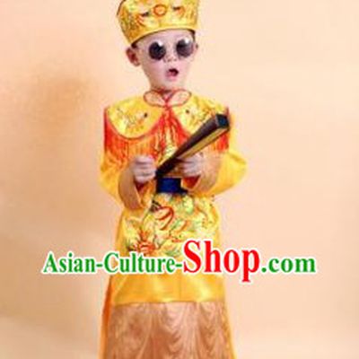 Ancient Chinese Emperor Costumes and Hat Complete Set for Kids