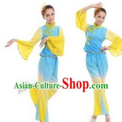 Traditional Chinese Stage Performance Fan Dance Costumes Complete Set