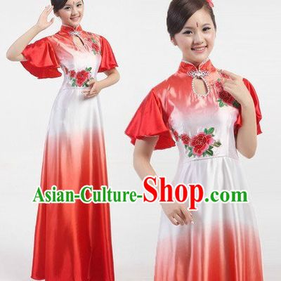 Traditional Chinese Stage Performance Fan Dancing Costume Complete Set