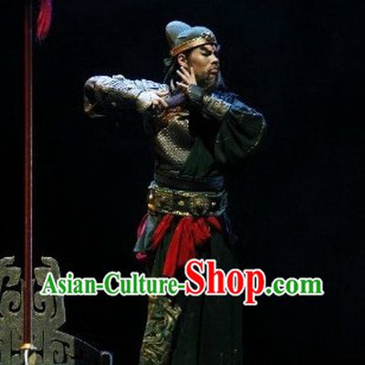 Chinese Guan Gong Costumes and Hat Complete Set for Men