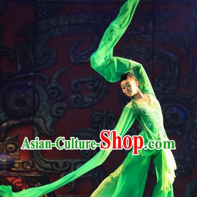 Stage Performance Long Sleeve Green Dance Costumes Complete Set for Women