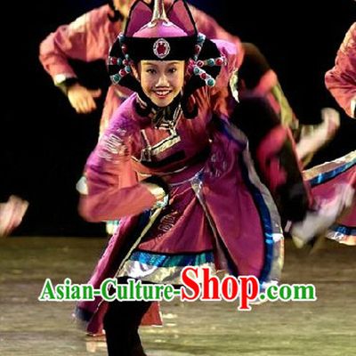 Stage Performance Mongolian Dance Costumes and Hat Complete Set for Women
