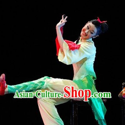 Stage Performance Silk Fan Dance Costumes Complete Set for Women