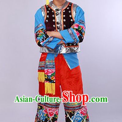 China Miao Ethnic Dancing Costumes and Hat Complete Set for Men