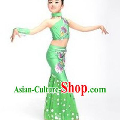 Chinese Dai Ethnic Group Dance Costumes and Headwear Complete Set for Children