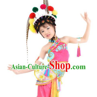 Ancient Chinese Beijing Opera Dances Costume and Headdress Complete Set for Children