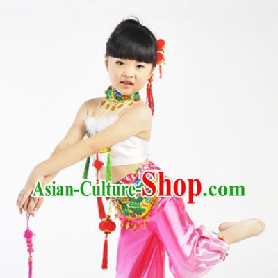 Chinese New Year Dresses Dances Costume and Headdress Complete Set for Children