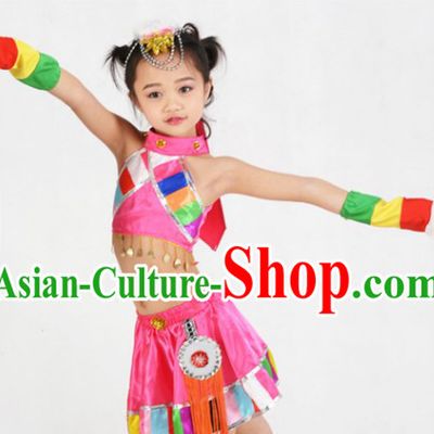 Chinese Tibetan Festival Celebration Dance Costumes and Headdress Complete Set for Kids