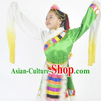 Chinese Tibetan Festival Celebration Dance Costumes and Headdress Complete Set for Kids