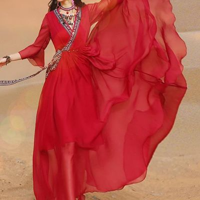 Azerbaijan National Costume and Headwear Complete Set for Women