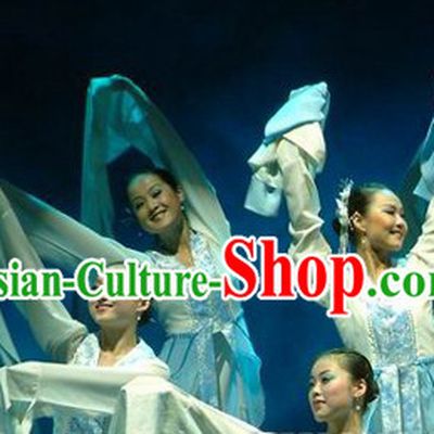 White Long Sleeves Dance Costumes Complete Set for Women