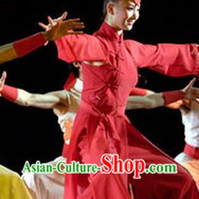 Long Red Mandarin Stage Performance Costumes for Women