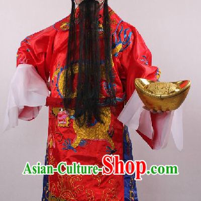 Chinese Lunar New Year Cai Shen Ye Costume Hat Beards Boots