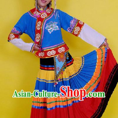 Traditional Chinese Yi Ethnic Dance Costume and Hat Complete Set for Women