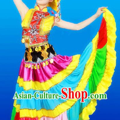 Traditional Chinese Yi Ethnic Clothing and Hat Complete Set for Women