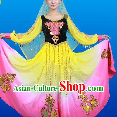 Traditional Chinese Xinjiang Ethnic Clothes and Hat Complete Set for Women