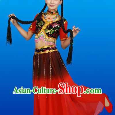 Traditional Chinese Xinjiang Dance Outfit and Hat Complete Set for Women