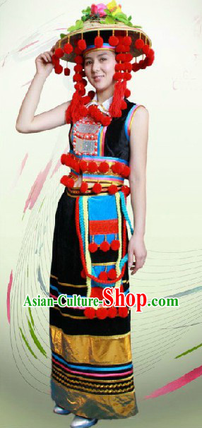 China Deang Ethnic Clothing and Headdress Complete Set for Women