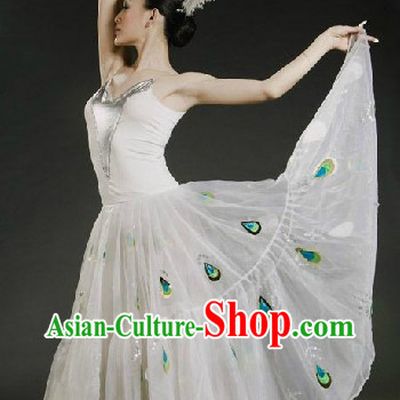 White Peacock Dance Outfit and Headwear Complete Set for Women