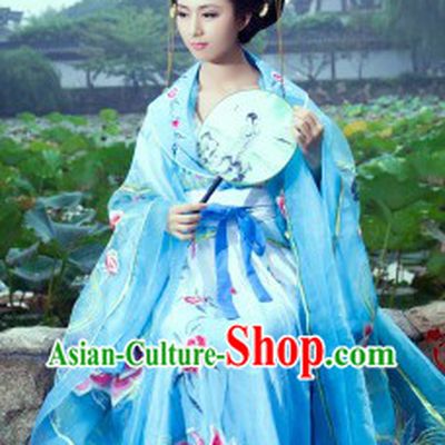 Blue Ancient Princess Dance Costumes and Headwear Complete Set