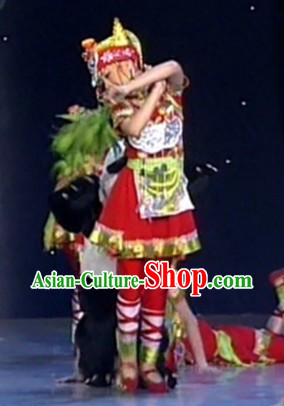 Traditional Chinese Minority Dance Costumes and Headwear for Women
