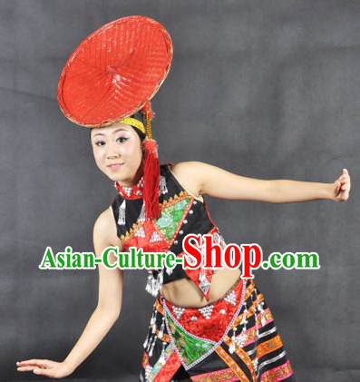 Traditional Chinese Dai Minority Clothes and Hat for Women