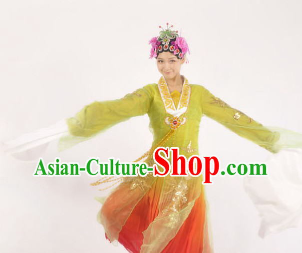 Long Sleeves Chinese Classical Dance Costumes and Headdress for Women