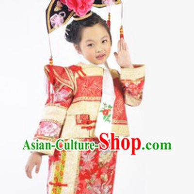 Qing Dynasty Ruo Xi Childhood Princess Clothing and Headdress for Kids