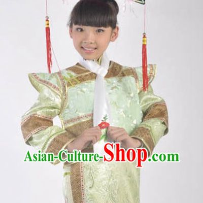 Qing Dynasty Imperial Princess Clothing and Headdress for Kids