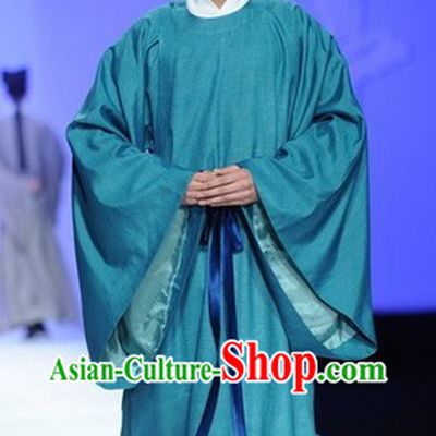 Blue Ancient Chinese Tang Dynasty Male Clothing Complete Set for Women