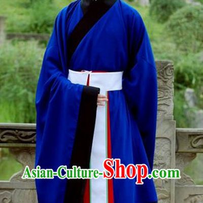 Blue Traditional Ancient Chinese Hanfu Clothing and Hat for Men