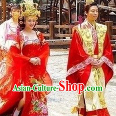 Ancient Chinese Traditional Wedding Dresses and Crowns for Men and Women
