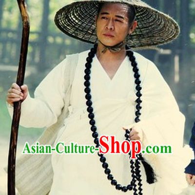 Ancient Chinese White Monk Robe and Shoes for Men
