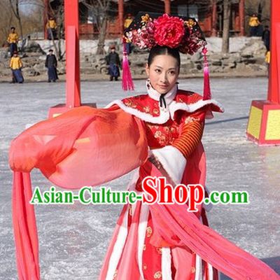 Chinese Palace Long Sleeves Dancer Costume and Hair Accessories for Women