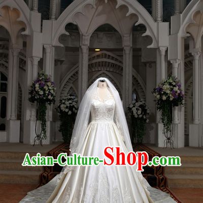 Romantic England Princess Wedding Dress Veil Complete Set