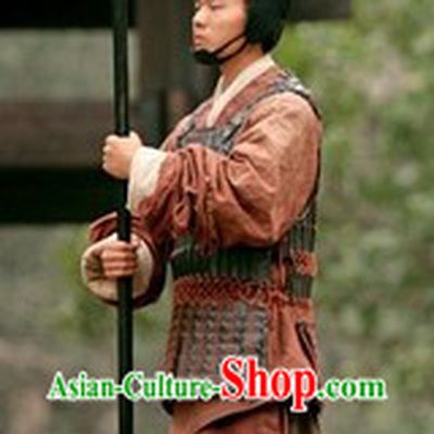 Ancient Chinese Three Kingdoms Solider Costume and Coronet for Men