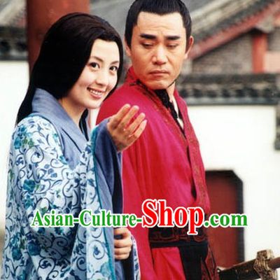 Ancient Chinese Han Dynasty Han Wu Di Emperor Red Clothing and Hat for Men