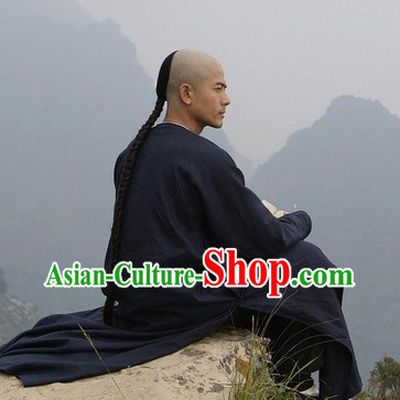 Chinese Traditional Black Long Robe for Men