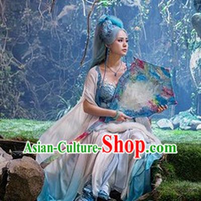 Ancient Chinese White Fairy Costumes and Long Wig Complete Set
