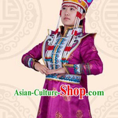 Traditional Chinese Mongolian Princess Clothing and Hat Complete Set