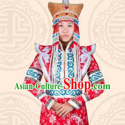Traditional Chinese Ethnic Mongolian Long Attire Complete Set for Women