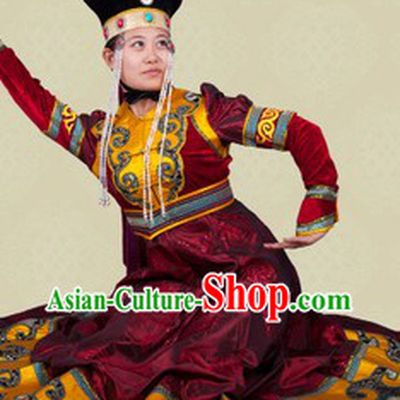 Traditional Chinese Mongolian Outfit and Hat Complete Set for Women