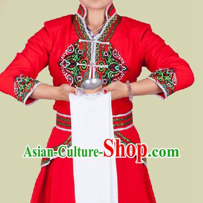 Traditional Chinese Mongolian Dress and Hat Complete Set for Women