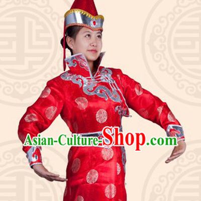 Traditional Chinese Mongolian Stage Performance Dance Costumes and Hat Complete Set for Women
