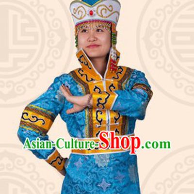 Traditional Chinese Mongolian Stage Performance Dance Costume and Hat for Women