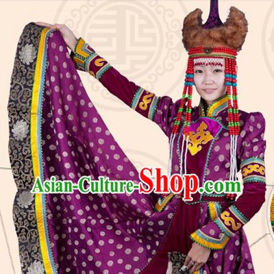 Traditional Chinese Mongolian Empress Clothing and Hat Complete Set for Women