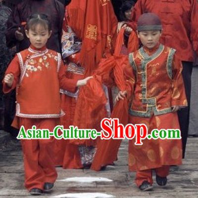 Traditional Chinese Wedding The flower Girl and Boy Clothing Two Sets